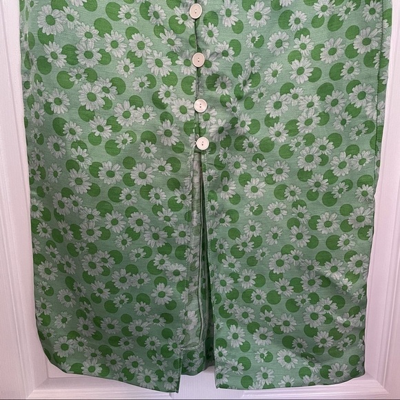 SANDRO Paris Silk & Linen Green Long Floral Print Botton Skirt with slit 0 - Picture 6 of 12